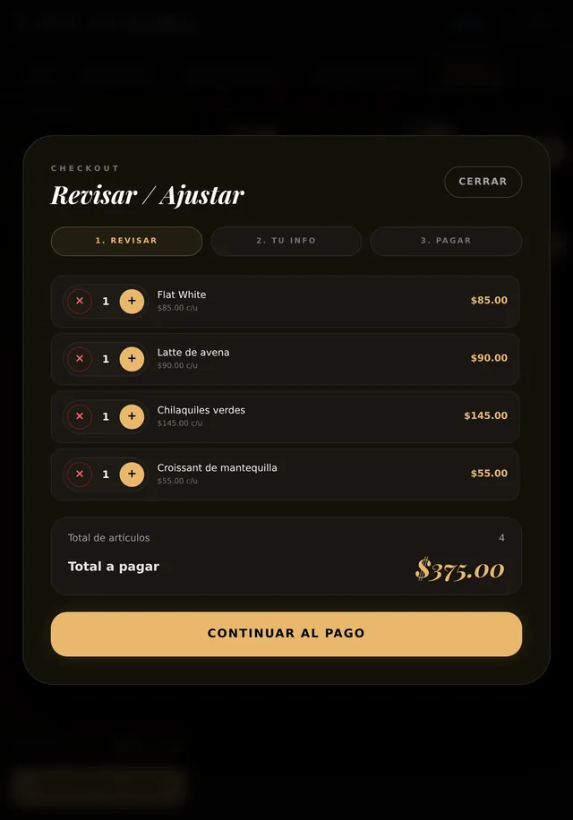 Revisión del pedido en el kiosko