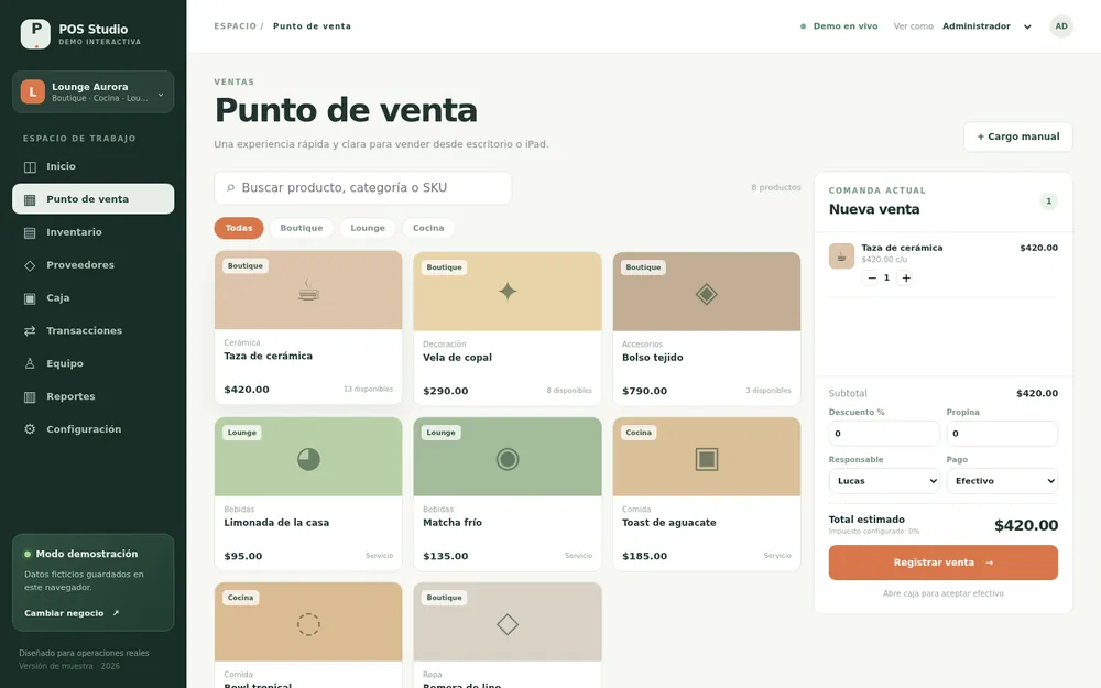Pantalla de punto de venta